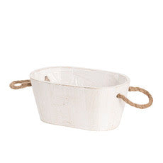 White Wash Wooden Oval Planter
