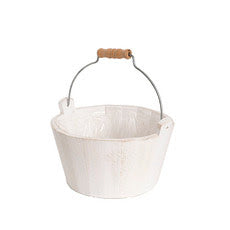 White Wash Wooden Bucket Planter